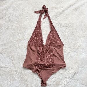 Lace Halter Bodysuit – Size XL | Deep V Teddy | Sexy Lace One‑Piece Lingerie
